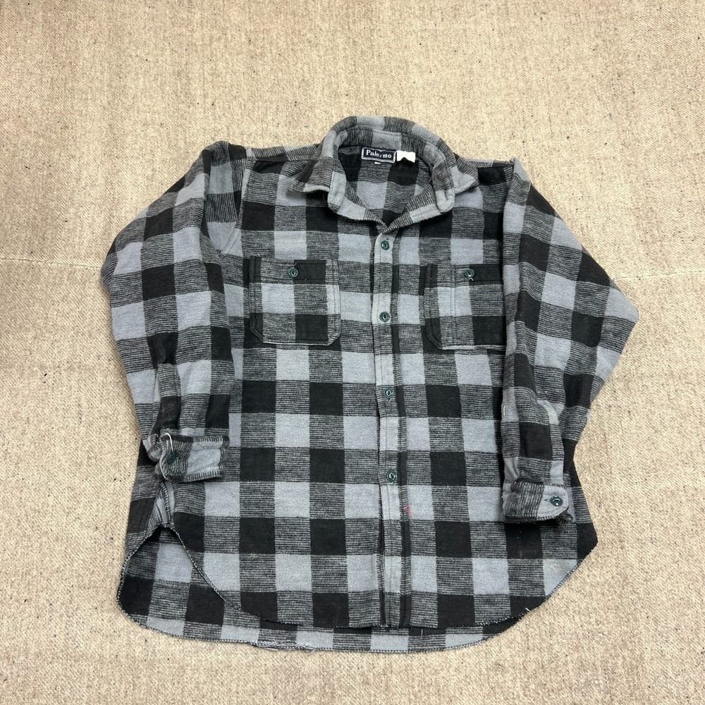 Vintage Champion Flannel Shirt Mens Large Gray 1990s Plaid Palermo